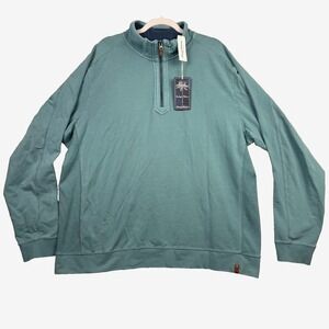 Tommy Bahama Sweater Mens 2XL Blue Ben and Terry Half Zip Pullover Stretch Knit